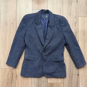 Vintage Liz Wear Liz Claiborne Blue Tweed Jacket Blazer Coat Petite 6 Wool Blend